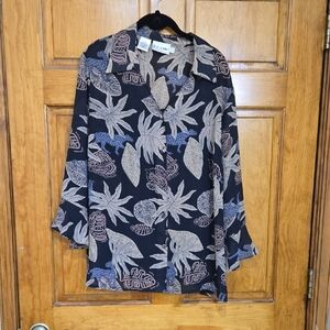 J.C. Mode Black and Beige Floral Blouse